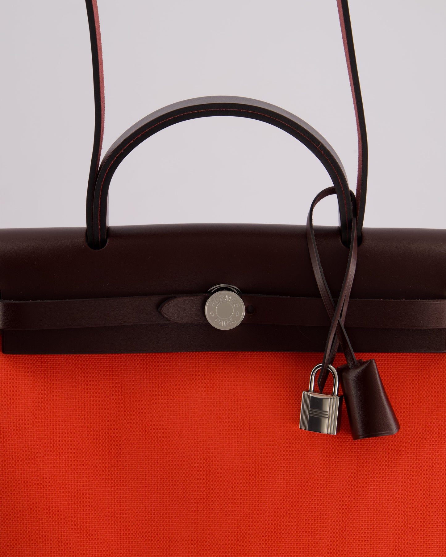 Hermès Herbag Zip Retourne 31 Bag in Rose Texas Toile Militaire Canvas, Rouge Sellier Hunter Leather with Palladium Hardware