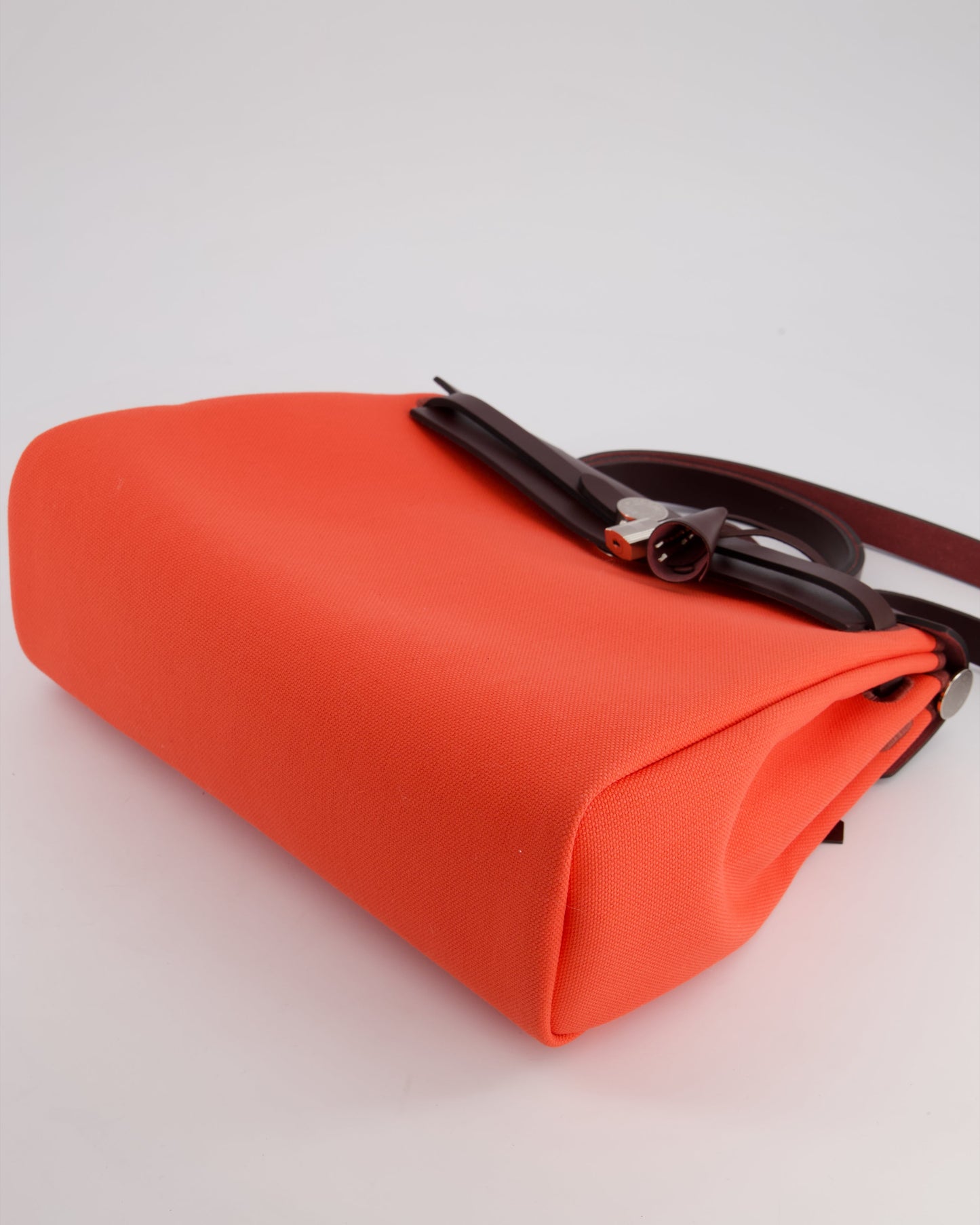 Hermès Herbag Zip Retourne 31 Bag in Rose Texas Toile Militaire Canvas, Rouge Sellier Hunter Leather with Palladium Hardware