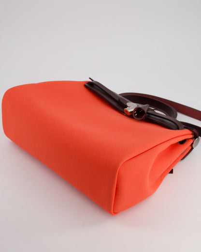 Hermès Herbag Zip Retourne 31 Bag in Rose Texas Toile Militaire Canvas, Rouge Sellier Hunter Leather with Palladium Hardware