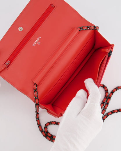 Chanel Orange Velvet Wallet on Chain Bag with Silver Hardware