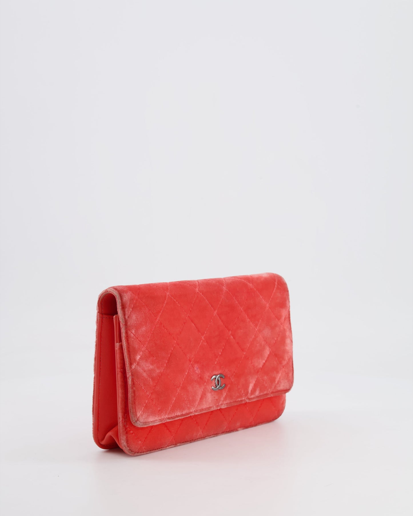 Chanel Orange Velvet Wallet on Chain Bag with Silver Hardware