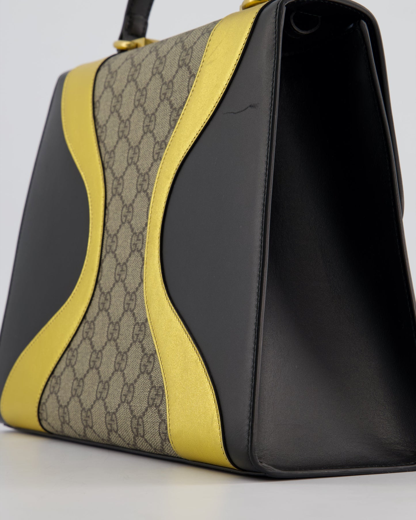 Gucci Black & Gold Osiride Large Flap Bag in Monogram & Leather with Brushed Gold Hardware