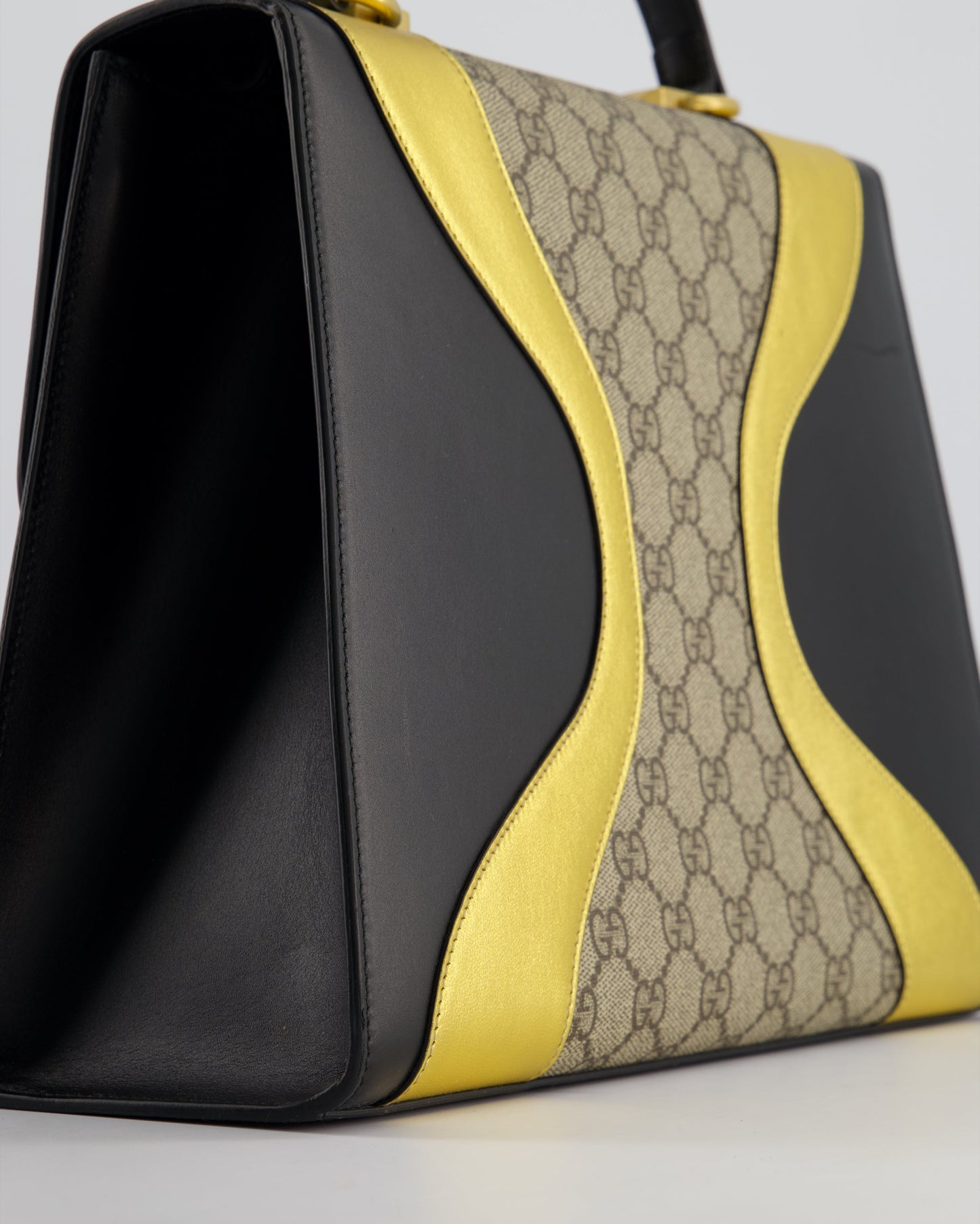 Gucci Black & Gold Osiride Large Flap Bag in Monogram & Leather with Brushed Gold Hardware