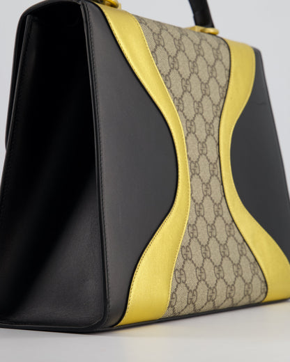 Gucci Black & Gold Osiride Large Flap Bag in Monogram & Leather with Brushed Gold Hardware