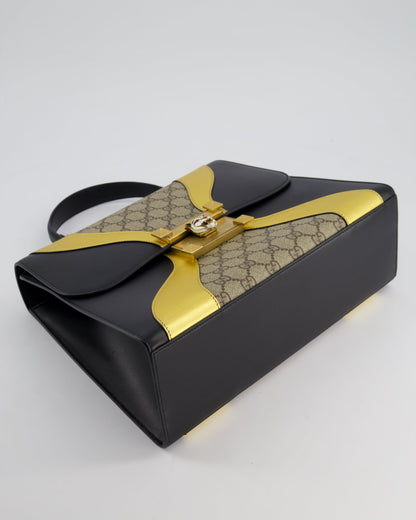 Gucci Black & Gold Osiride Large Flap Bag in Monogram & Leather with Brushed Gold Hardware