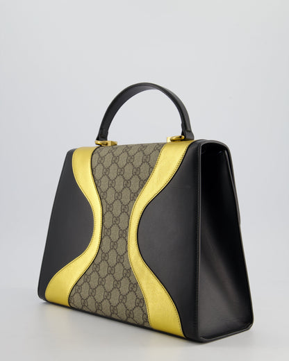 Gucci Black & Gold Osiride Large Flap Bag in Monogram & Leather with Brushed Gold Hardware