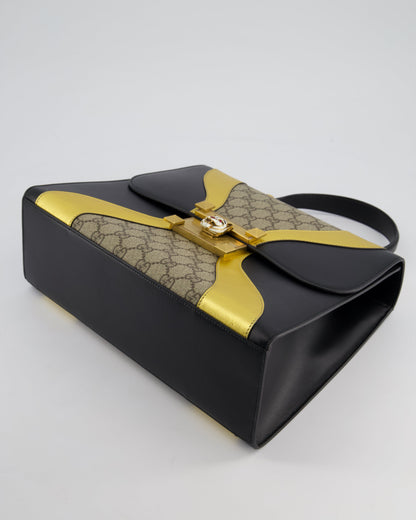 Gucci Black & Gold Osiride Large Flap Bag in Monogram & Leather with Brushed Gold Hardware