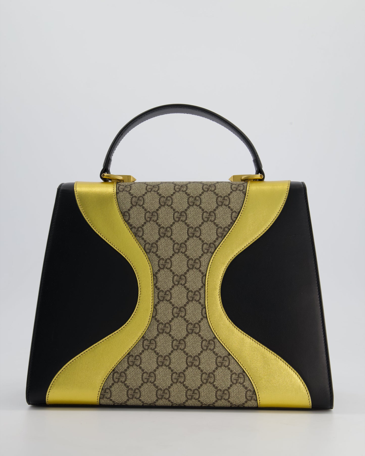 Gucci Black & Gold Osiride Large Flap Bag in Monogram & Leather with Brushed Gold Hardware