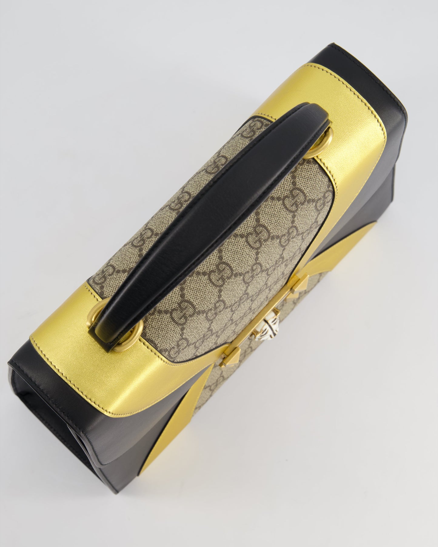 Gucci Black & Gold Osiride Large Flap Bag in Monogram & Leather with Brushed Gold Hardware