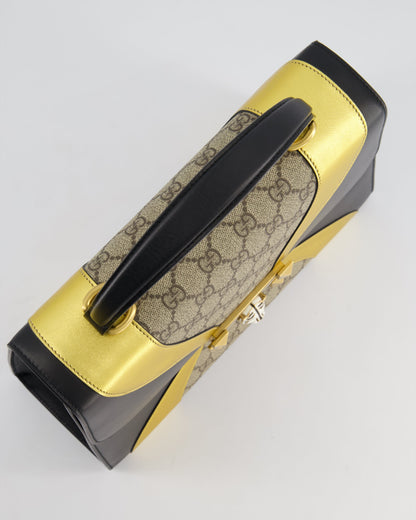 Gucci Black & Gold Osiride Large Flap Bag in Monogram & Leather with Brushed Gold Hardware
