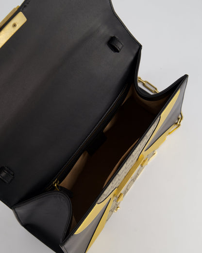 Gucci Black & Gold Osiride Large Flap Bag in Monogram & Leather with Brushed Gold Hardware