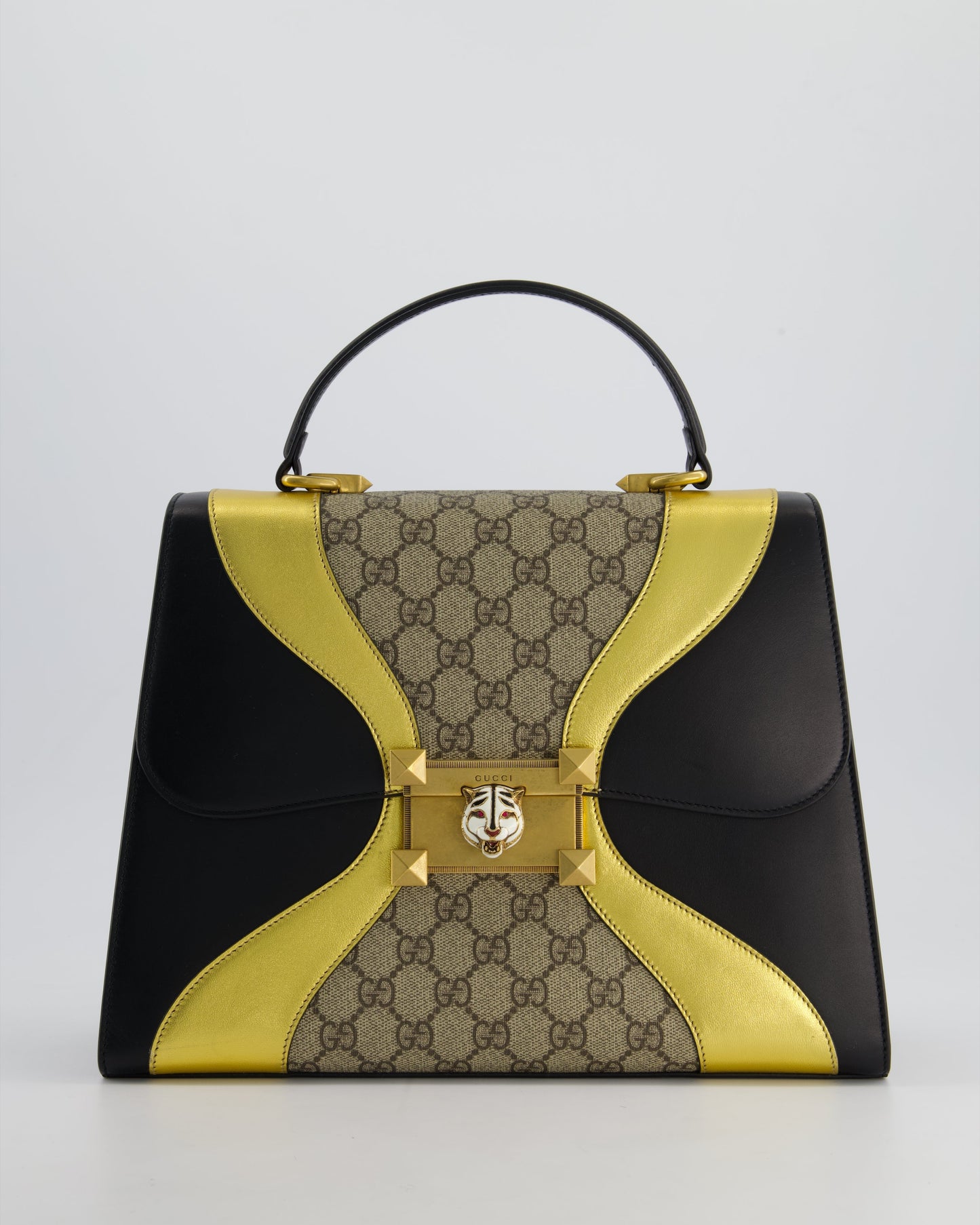 Gucci Black & Gold Osiride Large Flap Bag in Monogram & Leather with Brushed Gold Hardware
