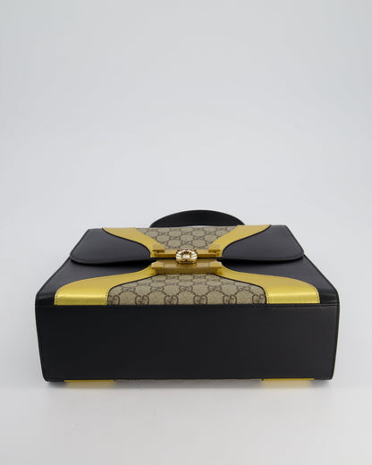Gucci Black & Gold Osiride Large Flap Bag in Monogram & Leather with Brushed Gold Hardware