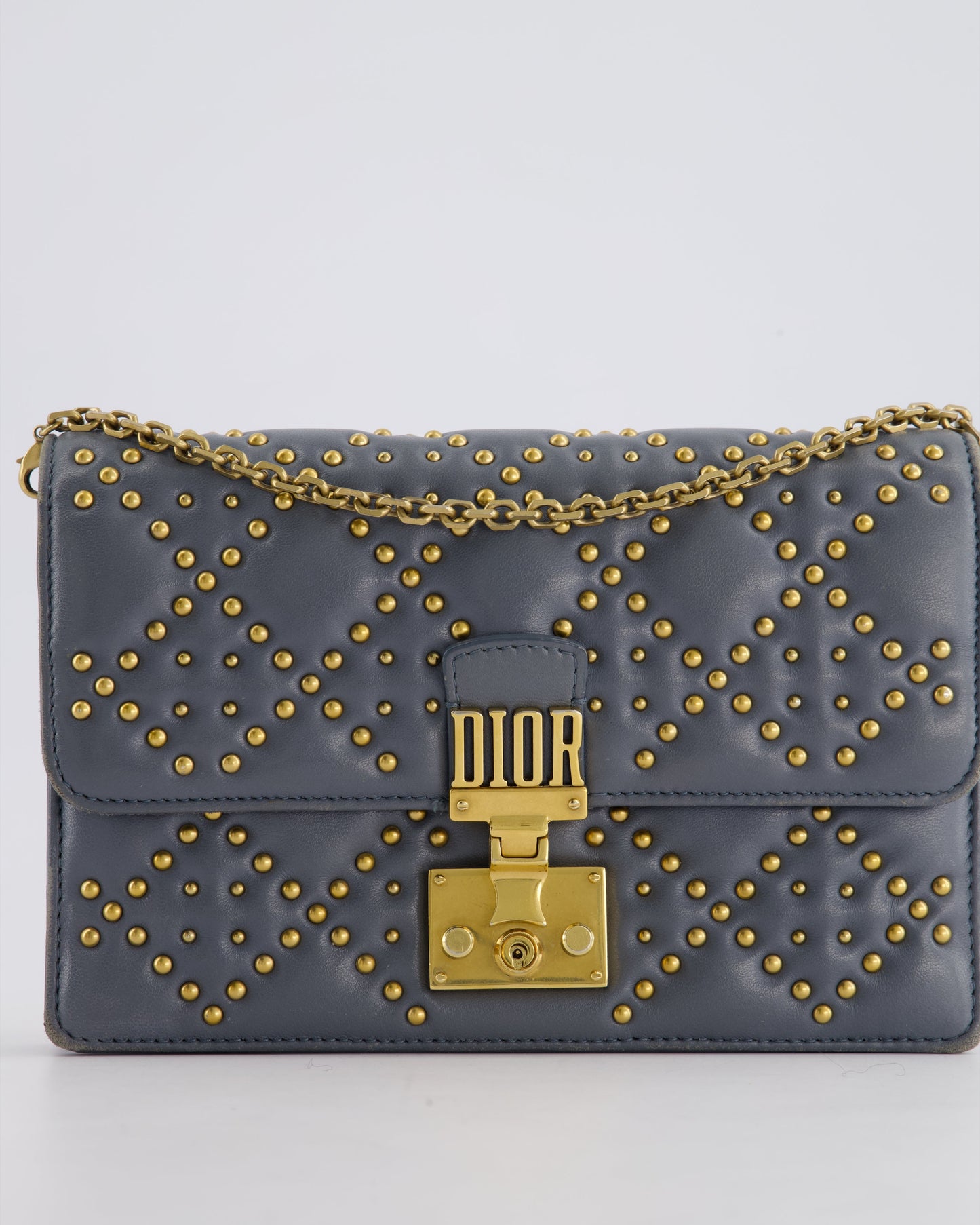 Christian Dior Grey/Blue Dioraddict Studded Flap Bag with Gold Hardware