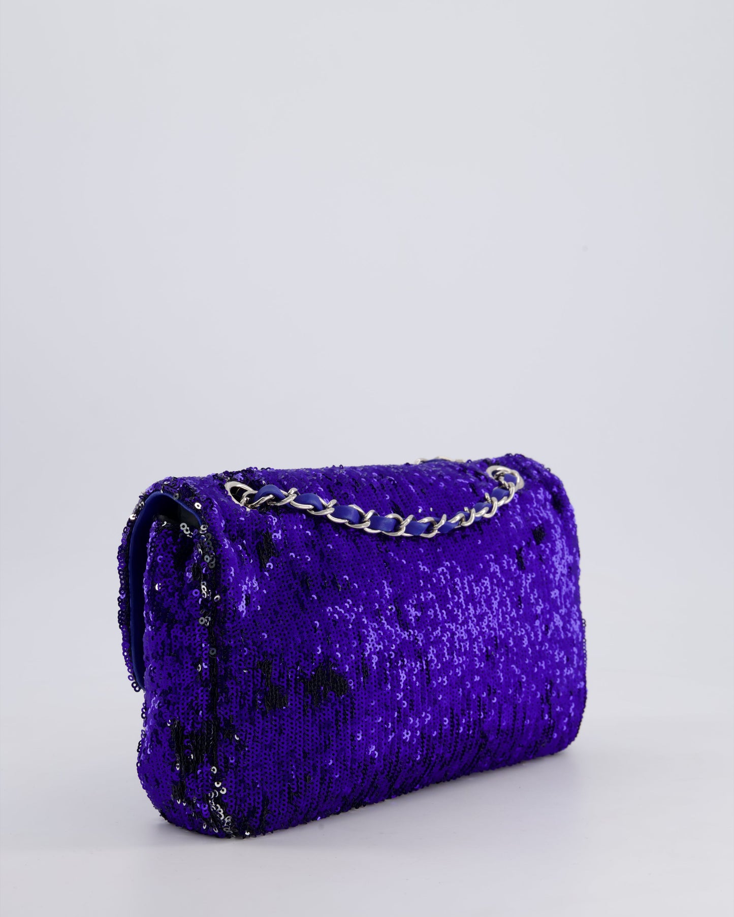 *HOT* Chanel Blue Sequin Medium Single Flap Bag with Silver Hardware