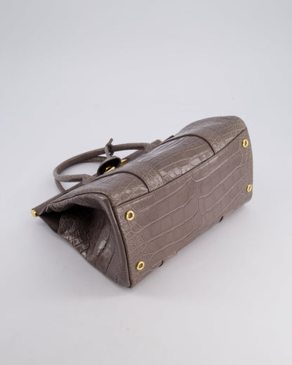 *HOT* Loro Piana Puddle Grey Loom 25 Bag in Alligator Leather with Gold Hardware RRP £25,500