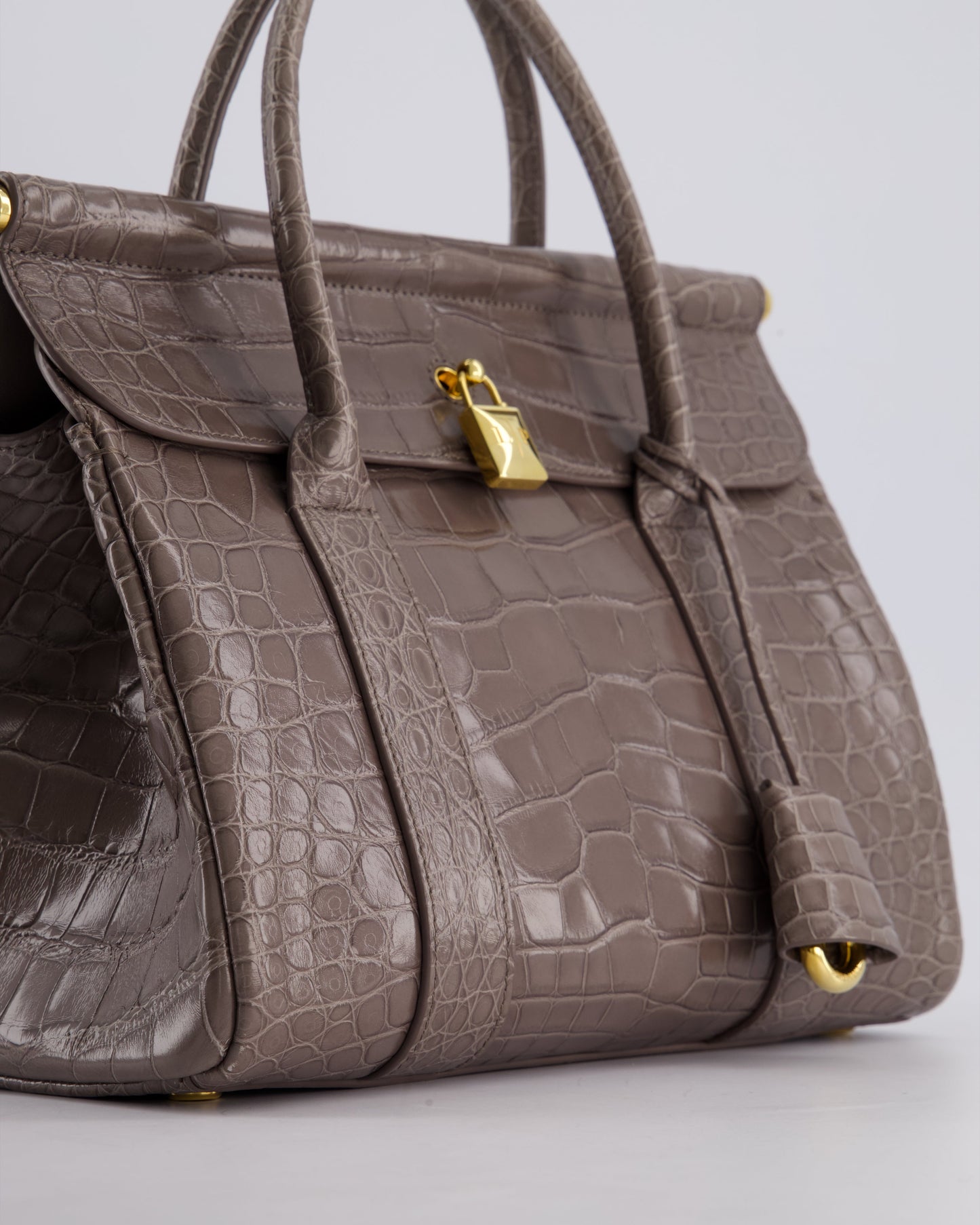 *HOT* Loro Piana Puddle Grey Loom 25 Bag in Alligator Leather with Gold Hardware RRP £25,500