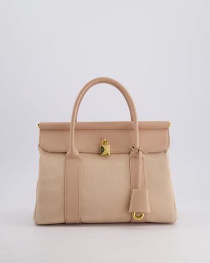 Loro Piana Pink Loom 25 Bag in Suede and Calfskin Leather with Gold Hardware RRP £3,410
