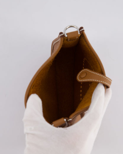 Hermès Mini Evelyne 16 Bag in Gold Clemence Leather with Palladium Hardware and Gold Sangle Strap