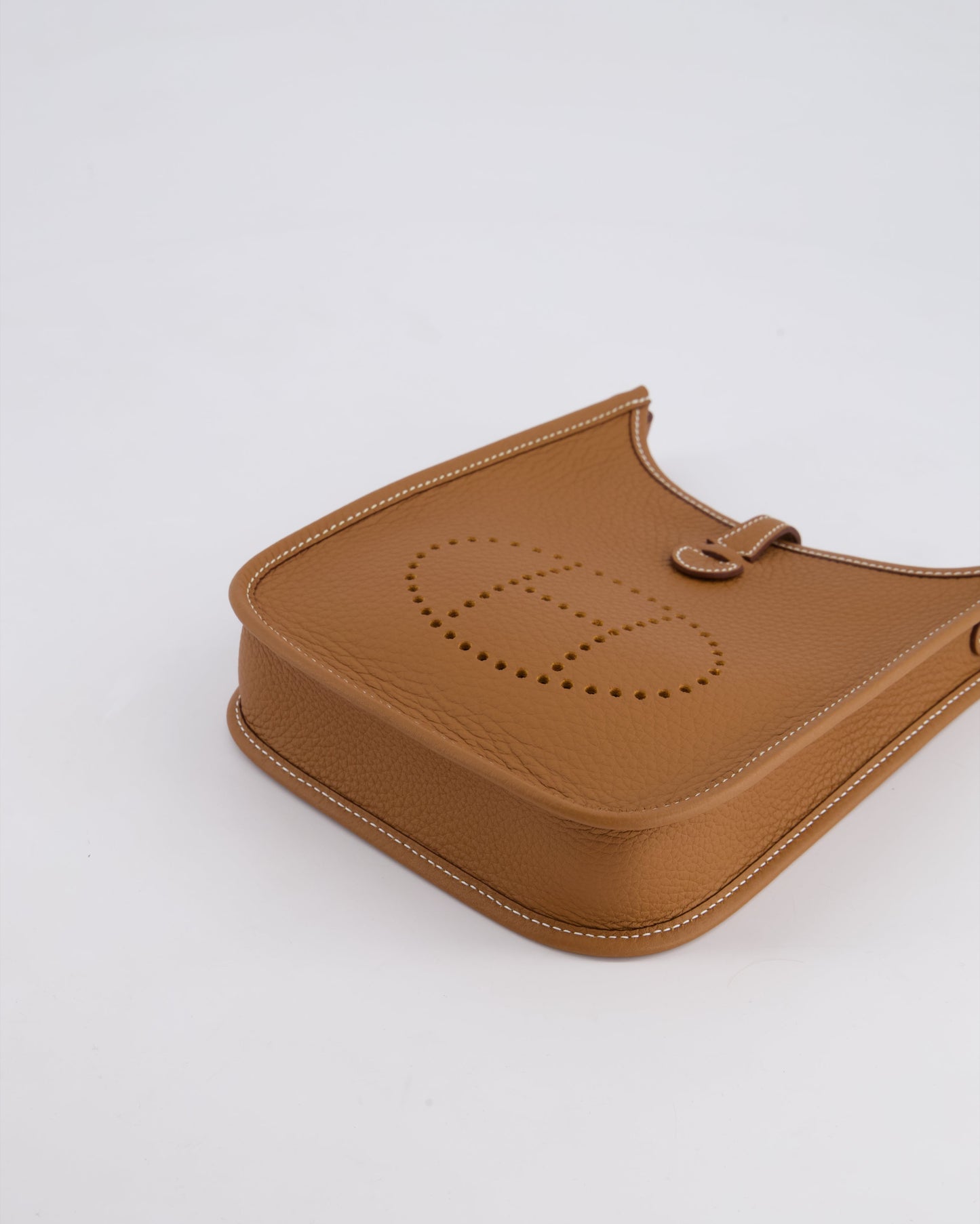 Hermès Mini Evelyne 16 Bag in Gold Clemence Leather with Palladium Hardware and Gold Sangle Strap