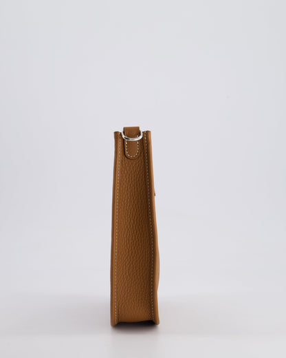 Hermès Mini Evelyne 16 Bag in Gold Clemence Leather with Palladium Hardware and Gold Sangle Strap