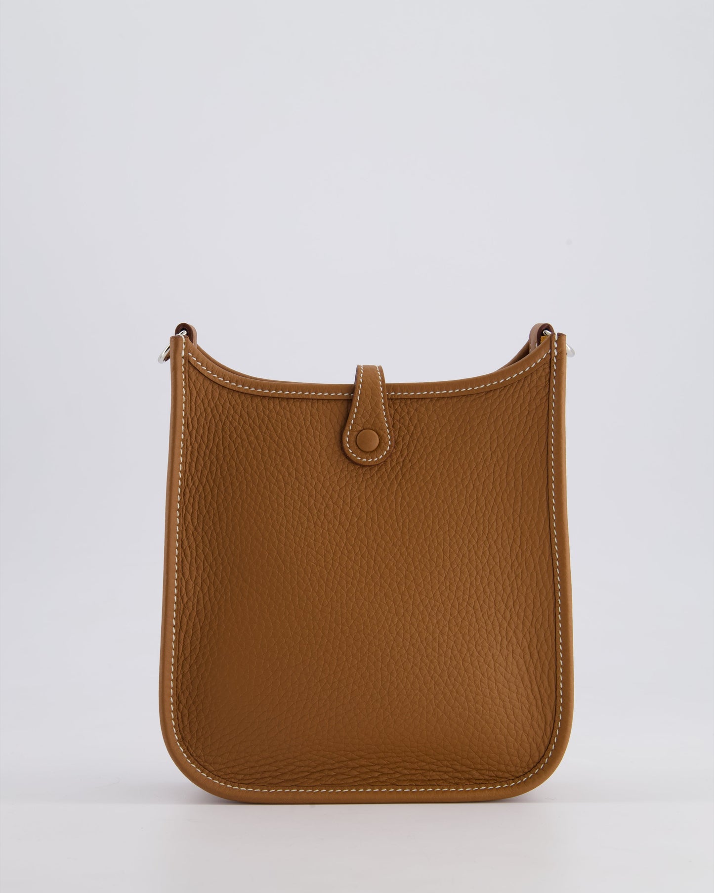 Hermès Mini Evelyne 16 Bag in Gold Clemence Leather with Palladium Hardware and Gold Sangle Strap