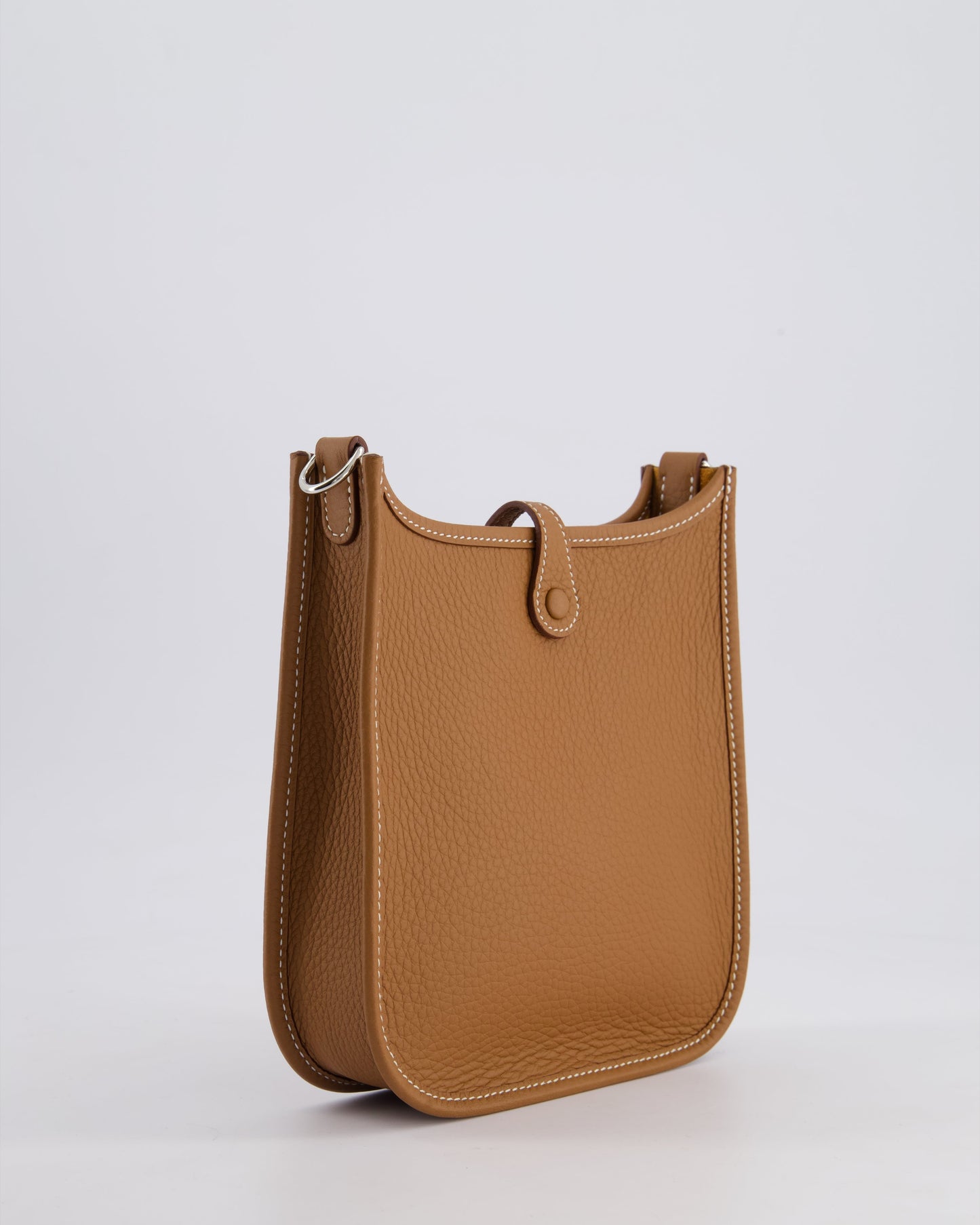 Hermès Mini Evelyne 16 Bag in Gold Clemence Leather with Palladium Hardware and Gold Sangle Strap