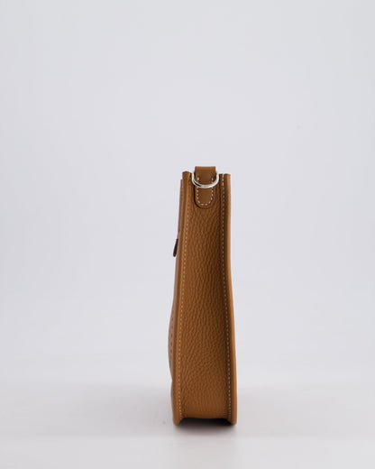 Hermès Mini Evelyne 16 Bag in Gold Clemence Leather with Palladium Hardware and Gold Sangle Strap