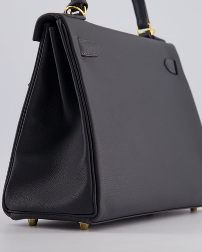 *RARE* Hermès Kelly 28cm Retourne Bag in Ardoise Evercolor Leather with Gold Hardware