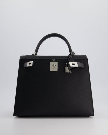 *HOT* Hermès Kelly Sellier 28cm Bag in Noir Epsom Leather with Palladium Hardware