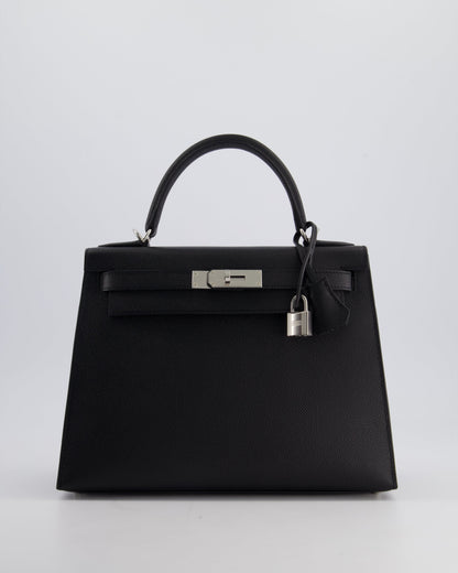 *HOT* Hermès Kelly Sellier 28cm Bag in Noir Epsom Leather with Palladium Hardware
