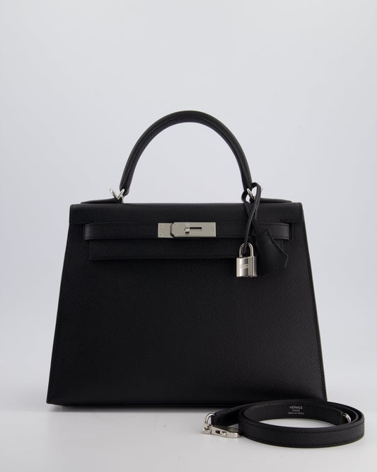 *HOT* Hermès Kelly Sellier 28cm Bag in Noir Epsom Leather with Palladium Hardware