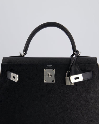*HOT* Hermès Kelly Sellier 28cm Bag in Noir Epsom Leather with Palladium Hardware