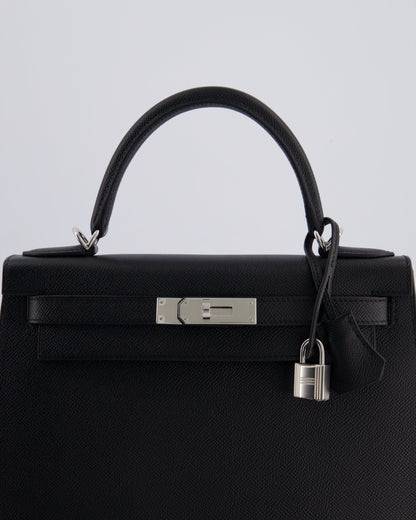 *HOT* Hermès Kelly Sellier 28cm Bag in Noir Epsom Leather with Palladium Hardware
