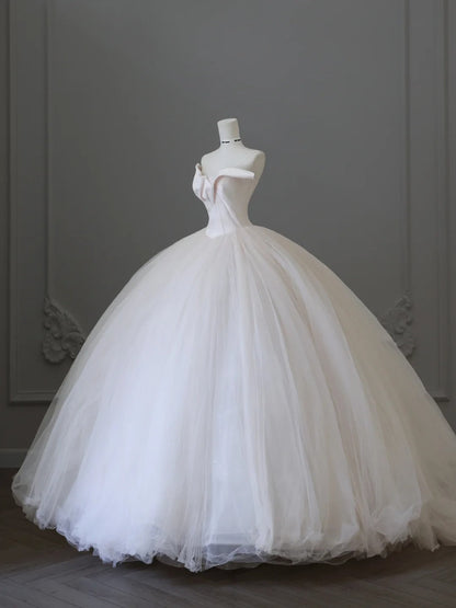 Elegant ivory flowing tulle fluffy princess wedding dress P2504