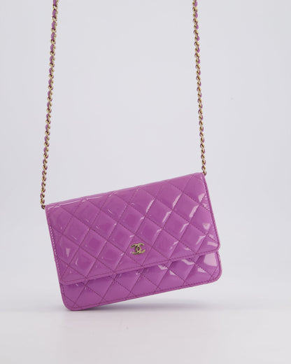 *HOT* Chanel Lilac Wallet on Chain Bag in Patent Leather with Champagne Gold Hardware