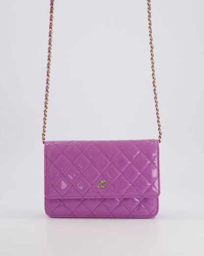 *HOT* Chanel Lilac Wallet on Chain Bag in Patent Leather with Champagne Gold Hardware