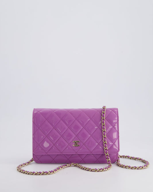 *HOT* Chanel Lilac Wallet on Chain Bag in Patent Leather with Champagne Gold Hardware