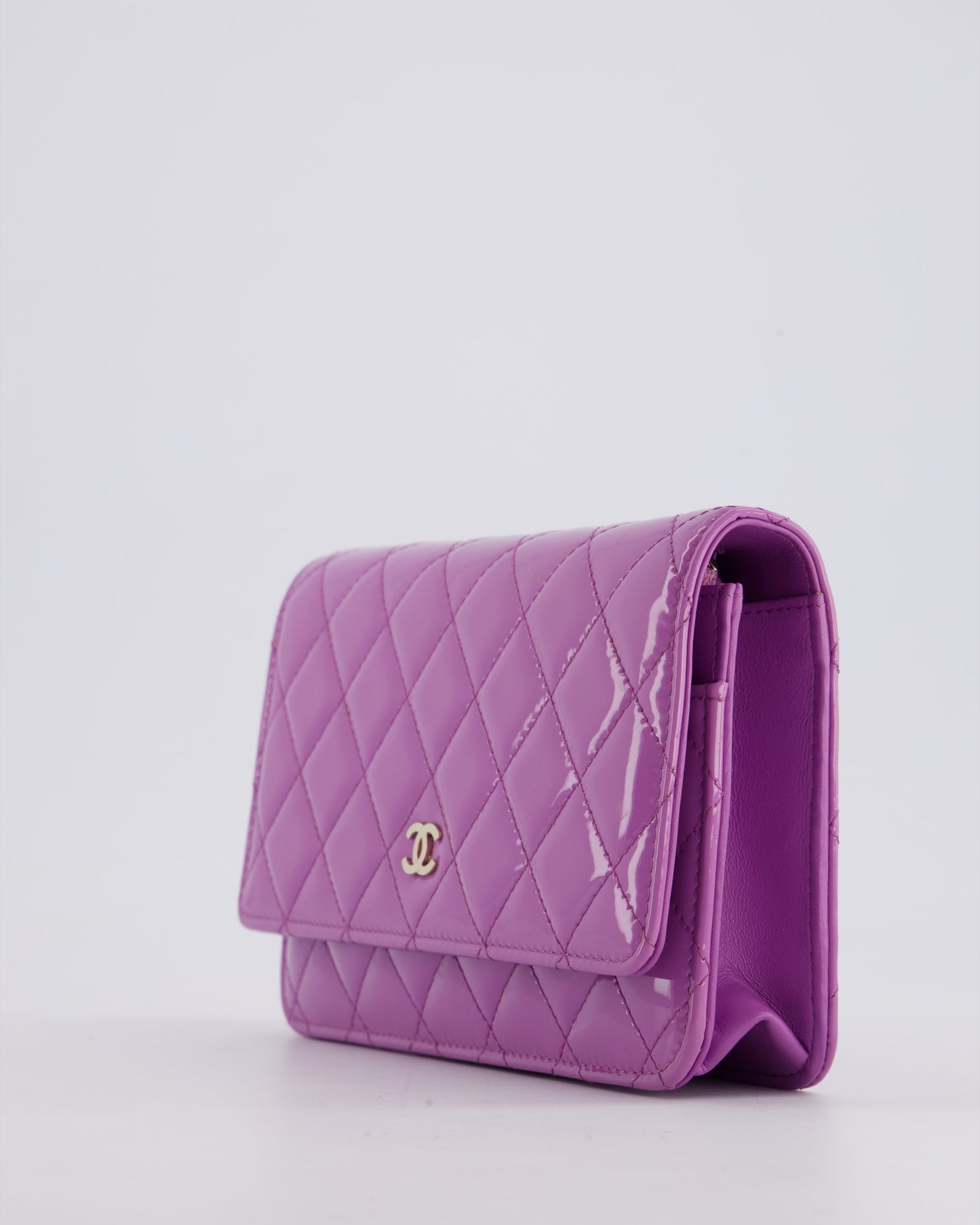 *HOT* Chanel Lilac Wallet on Chain Bag in Patent Leather with Champagne Gold Hardware