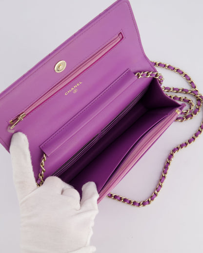 *HOT* Chanel Lilac Wallet on Chain Bag in Patent Leather with Champagne Gold Hardware