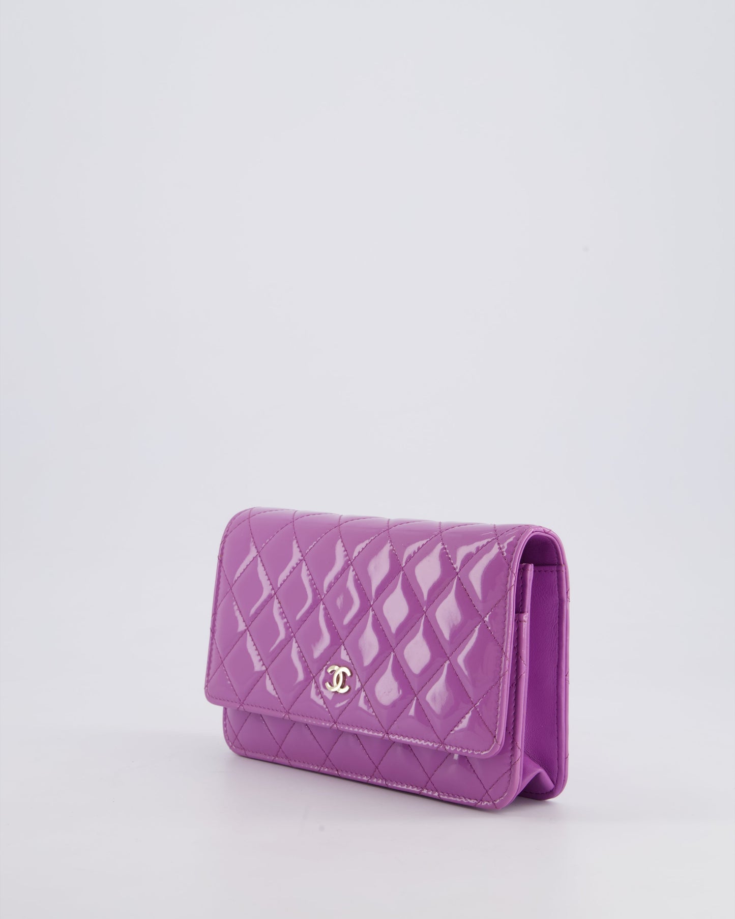 *HOT* Chanel Lilac Wallet on Chain Bag in Patent Leather with Champagne Gold Hardware