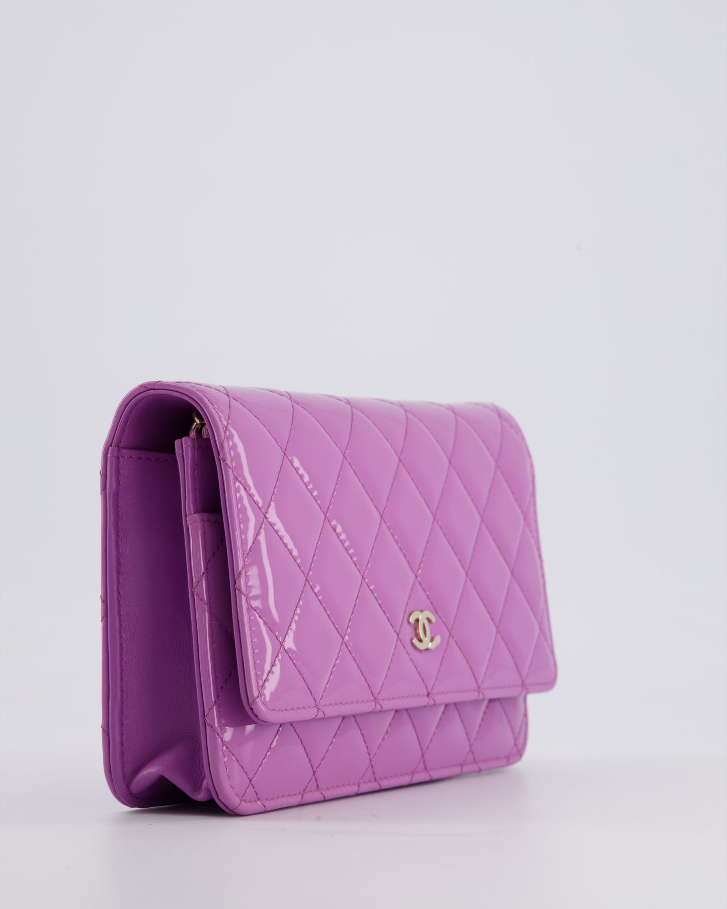 *HOT* Chanel Lilac Wallet on Chain Bag in Patent Leather with Champagne Gold Hardware