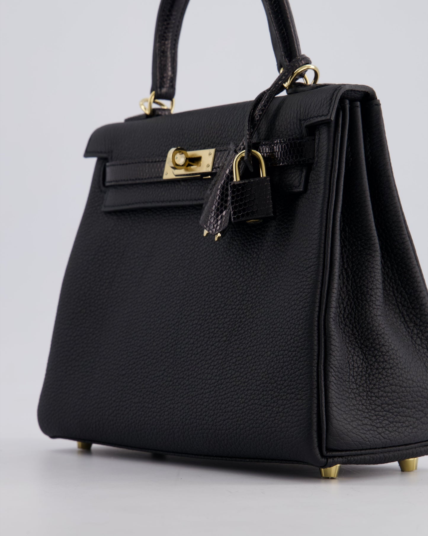 *RARE* Hermès Kelly Touch Retourne 25cm Bag in Noir Togo leather and Lizard with Permabrass Hardware