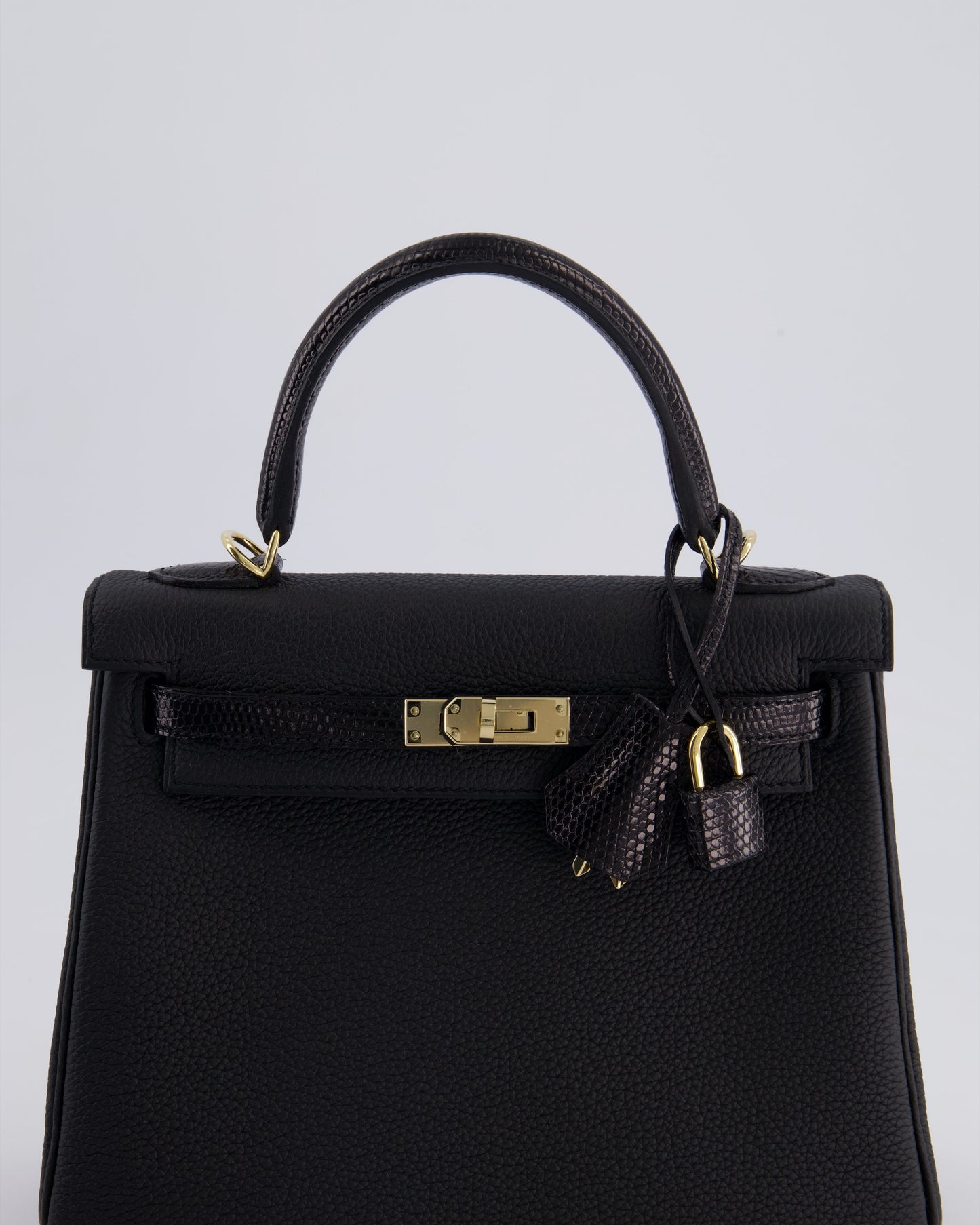 *RARE* Hermès Kelly Touch Retourne 25cm Bag in Noir Togo leather and Lizard with Permabrass Hardware