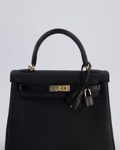 *RARE* Hermès Kelly Touch Retourne 25cm Bag in Noir Togo leather and Lizard with Permabrass Hardware