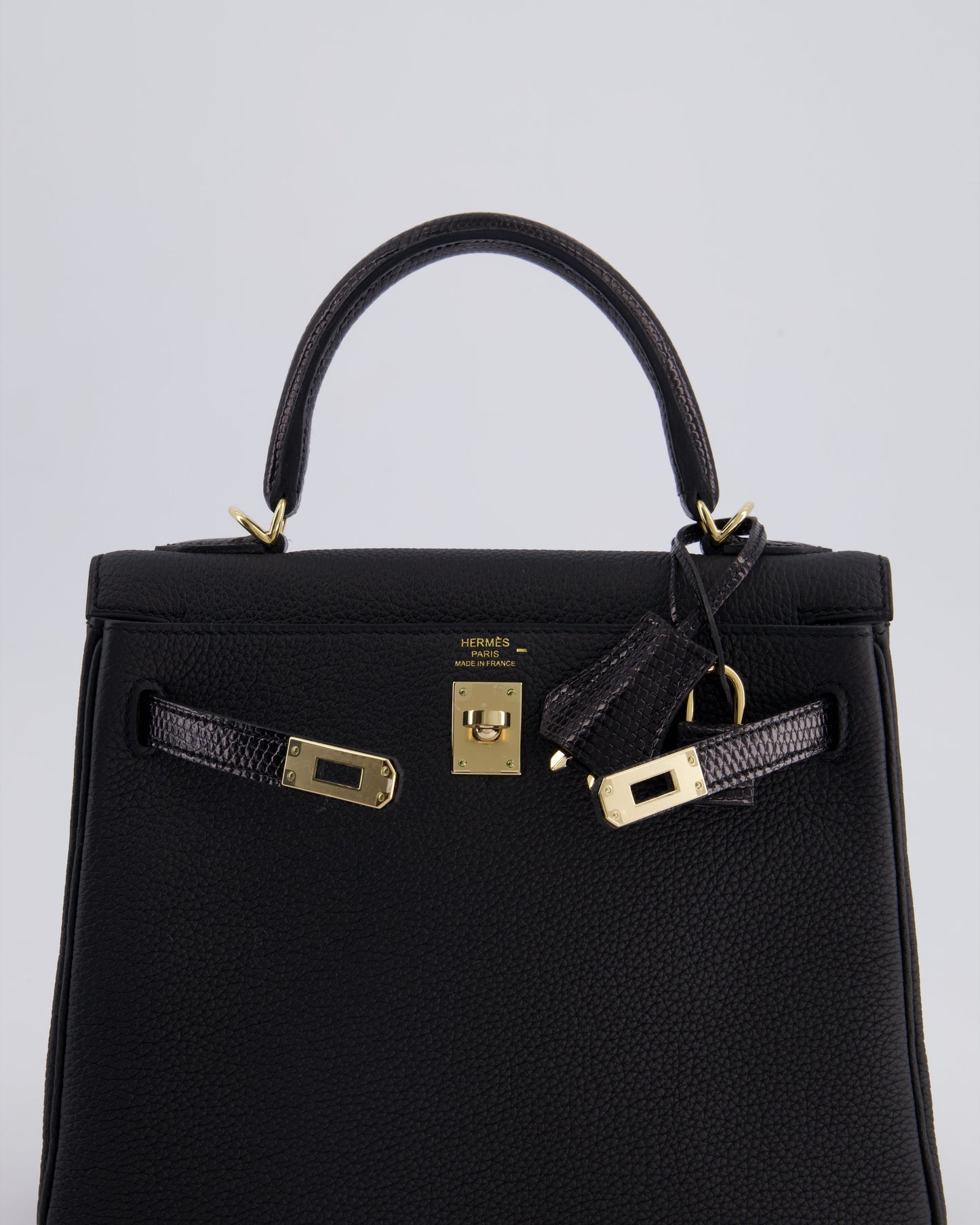 *RARE* Hermès Kelly Touch Retourne 25cm Bag in Noir Togo leather and Lizard with Permabrass Hardware