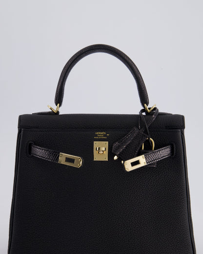 *RARE* Hermès Kelly Touch Retourne 25cm Bag in Noir Togo leather and Lizard with Permabrass Hardware