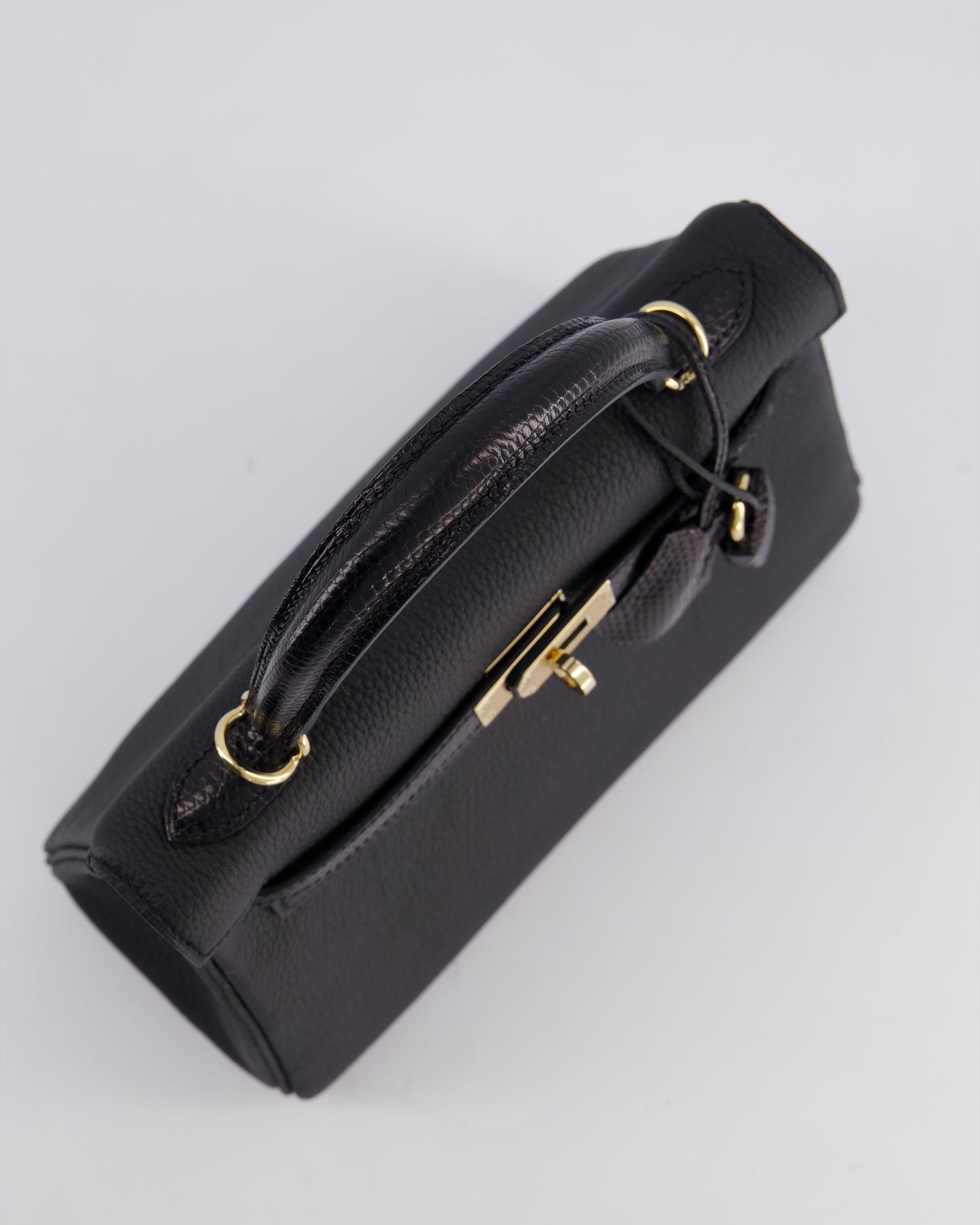 *RARE* Hermès Kelly Touch Retourne 25cm Bag in Noir Togo leather and Lizard with Permabrass Hardware