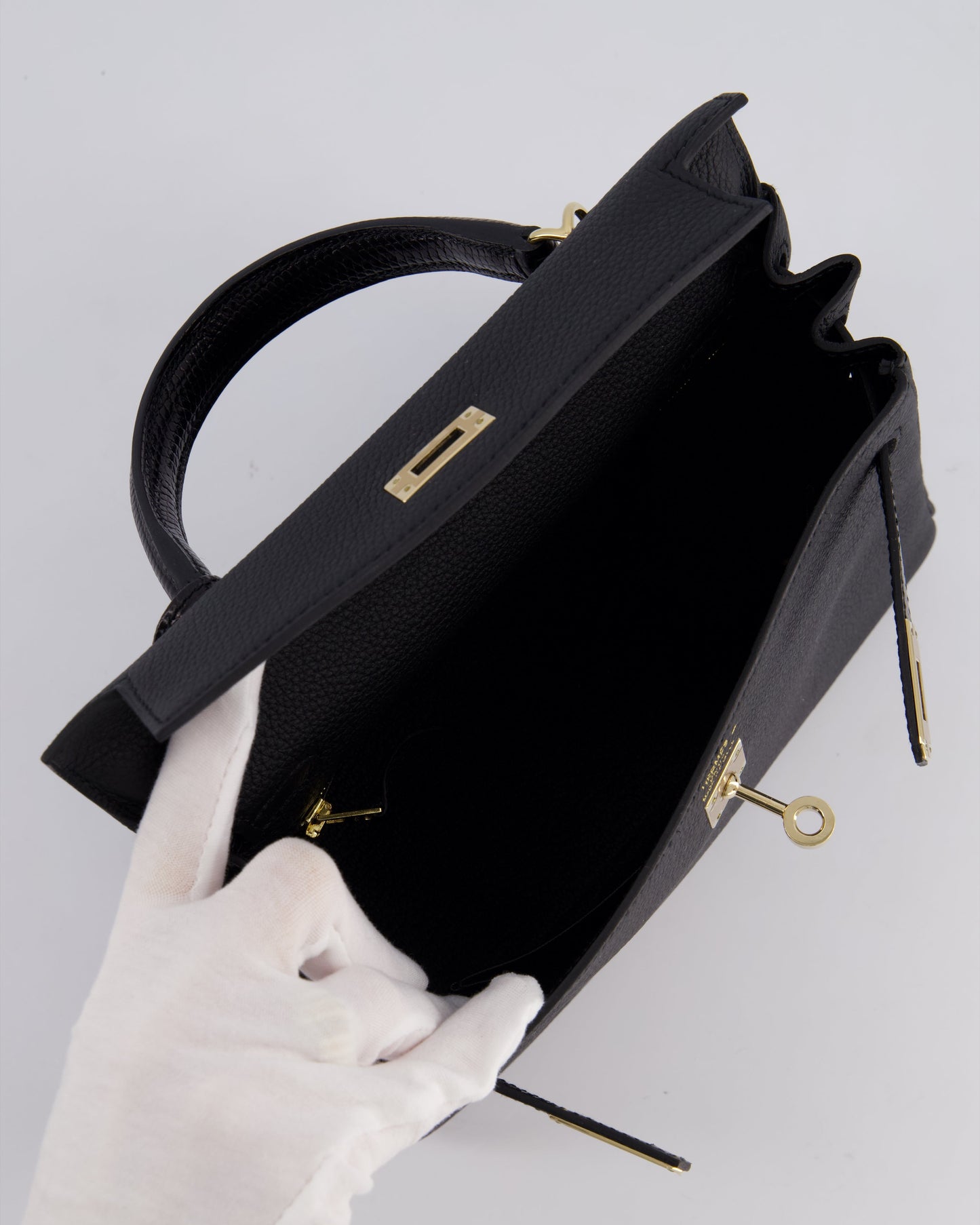 *RARE* Hermès Kelly Touch Retourne 25cm Bag in Noir Togo leather and Lizard with Permabrass Hardware