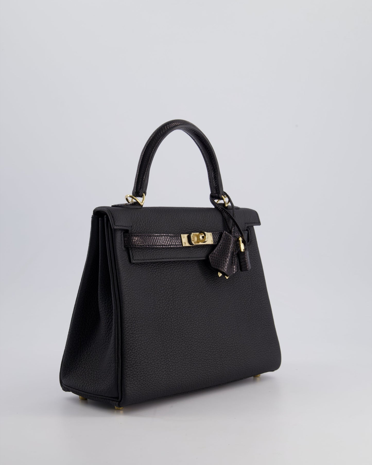*RARE* Hermès Kelly Touch Retourne 25cm Bag in Noir Togo leather and Lizard with Permabrass Hardware